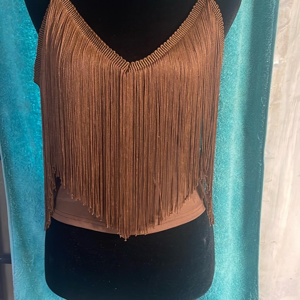 SHEIN Brown Asymmetrical Embellished Crop Tank Top